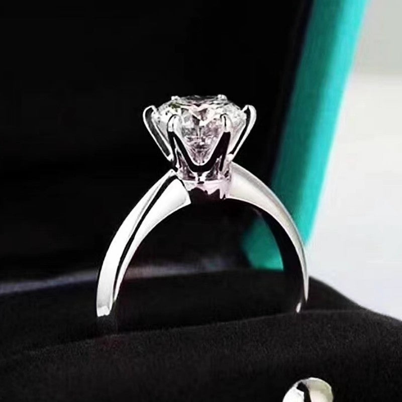 Round Cut Solitaire Sterling Silver Engagement Ring