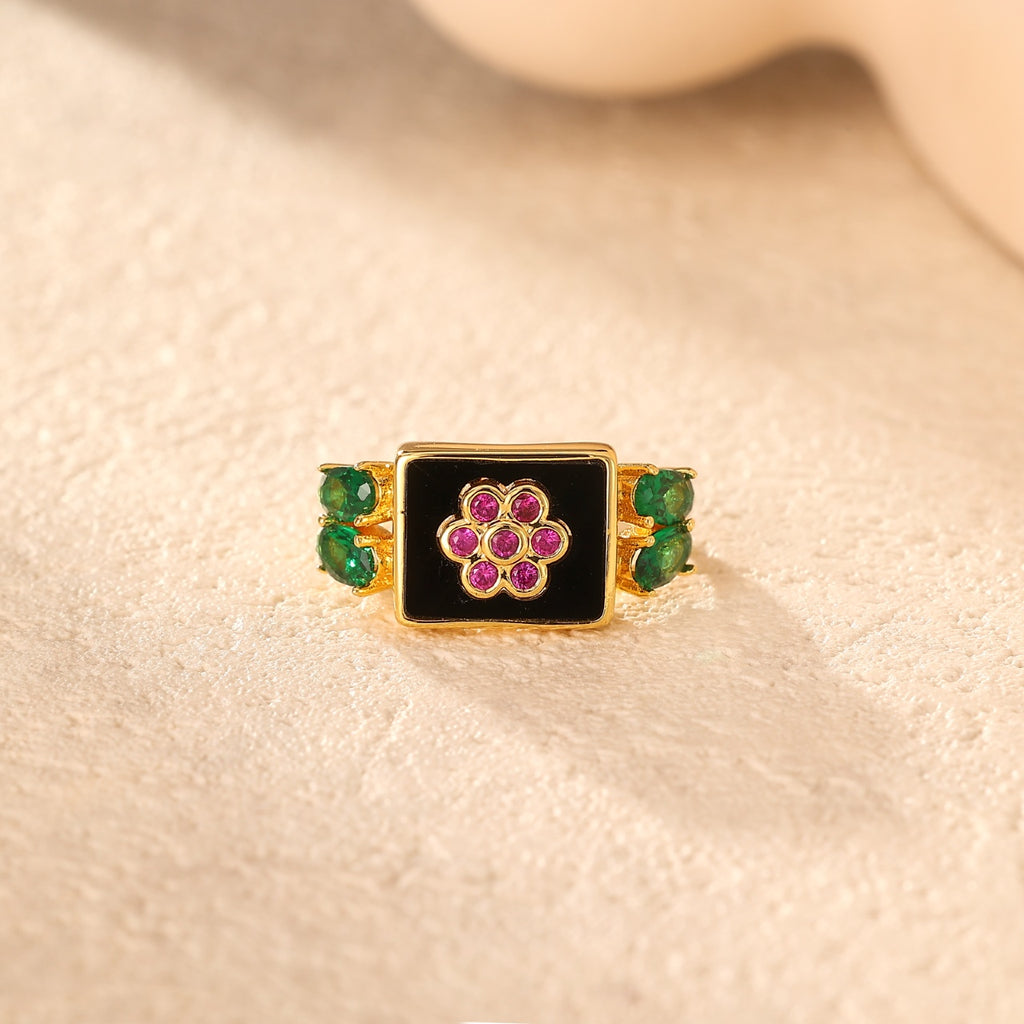 Natural Tourmaline Flower Ring