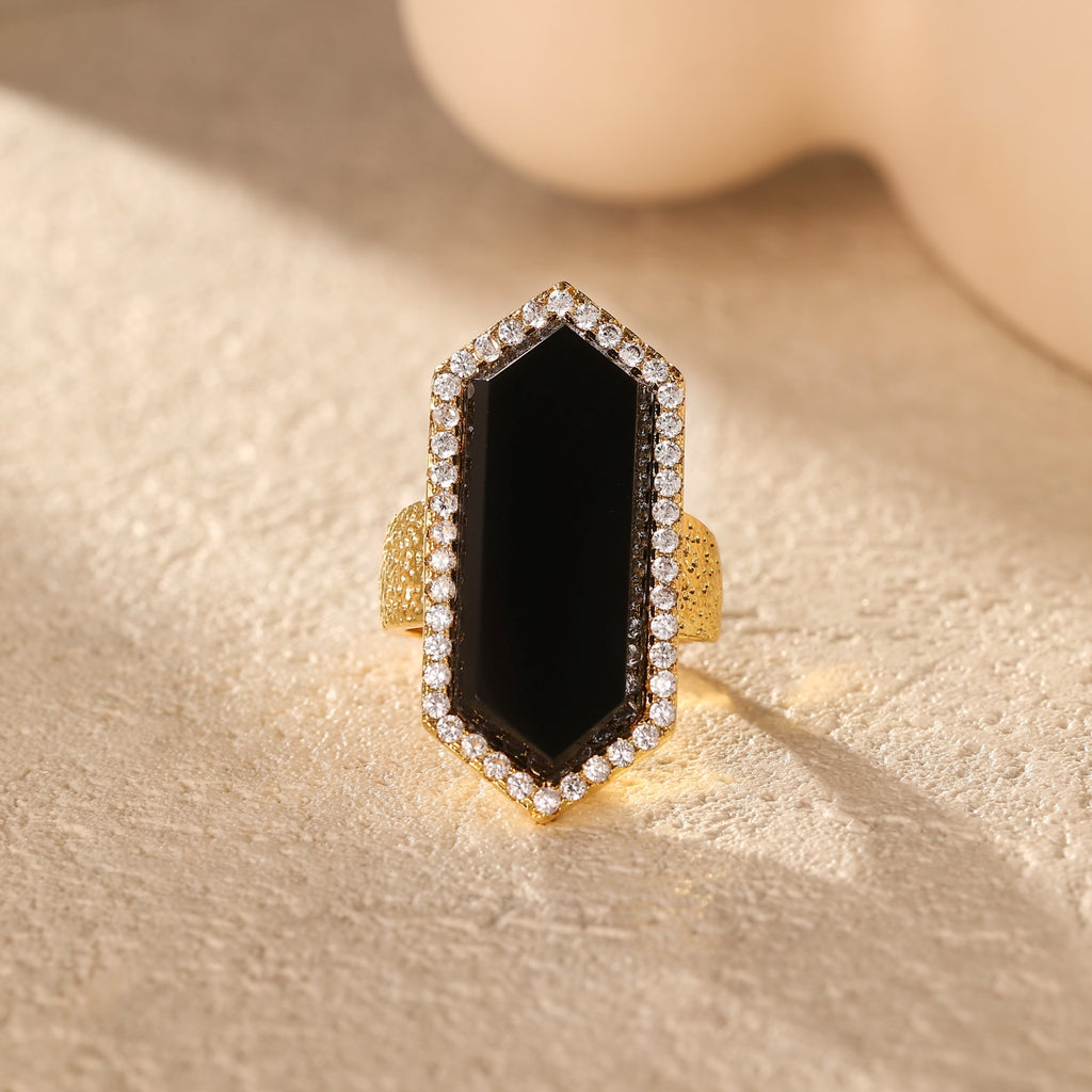 Natural Black Agate Ring