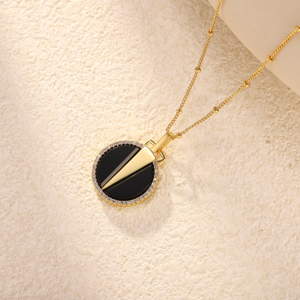 Natural Round Black  Agate Pendant