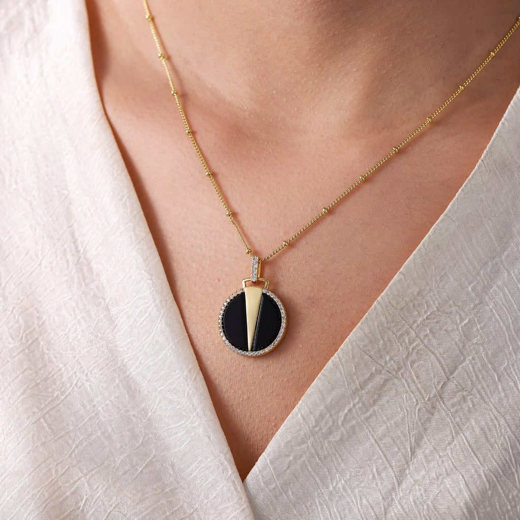 Natural Round Black  Agate Pendant