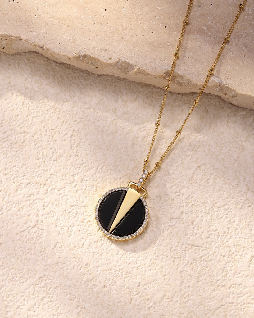 Natural Round Black  Agate Pendant