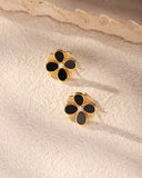 Four-Petal Flower Black Agate Earring