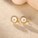 Round White Shell Stud Earrings