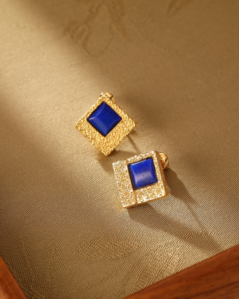 Square Lapis Lazuli Stud Earring