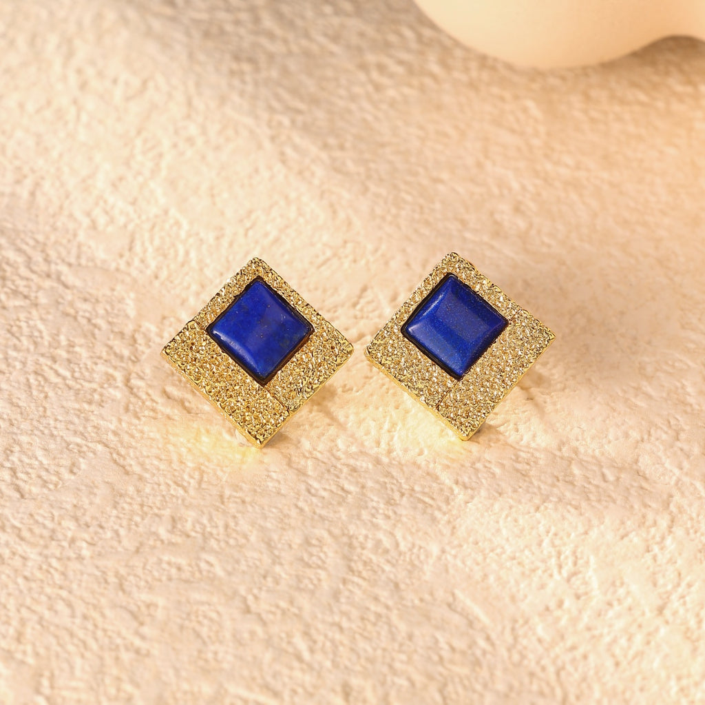 Square Lapis Lazuli Stud Earring