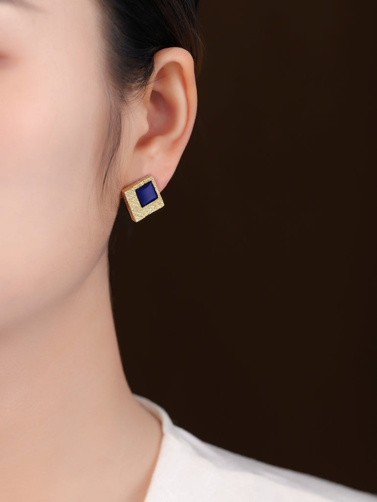 Square Lapis Lazuli Stud Earring