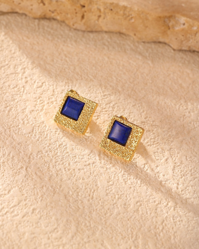 Square Lapis Lazuli Stud Earring