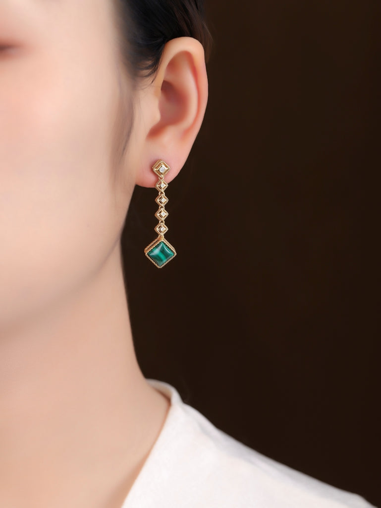 Natural  Malachite Earring