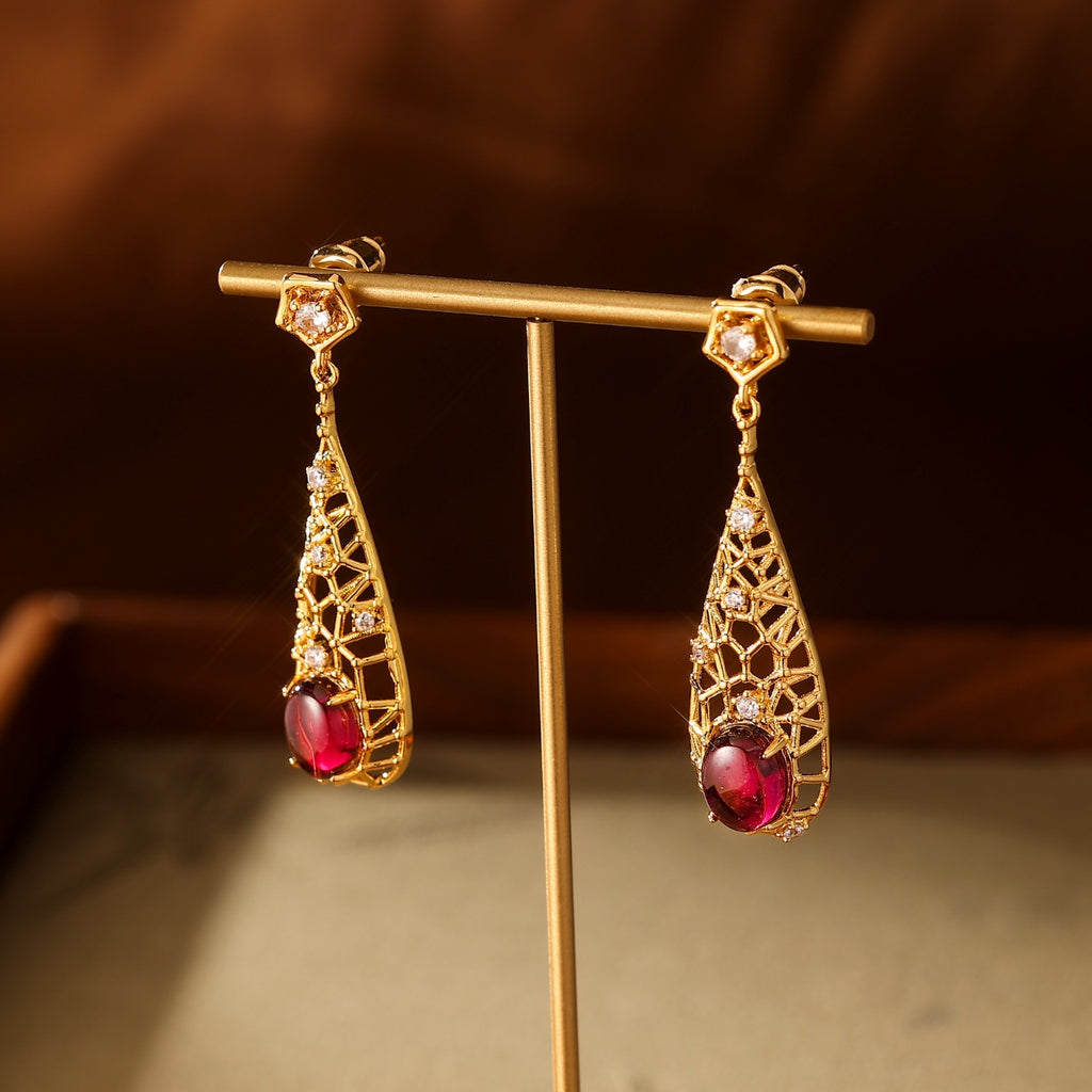 Natural  Garnet Drop Earring