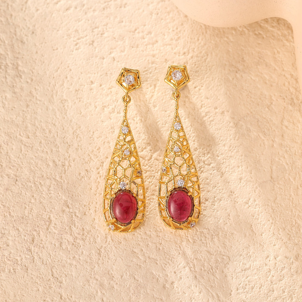 Natural  Garnet Drop Earring