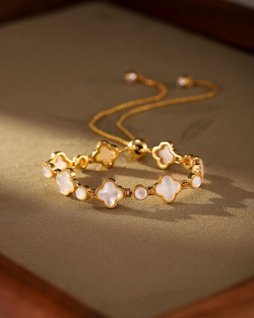 Golden Elegance - Mother of Pearl Clover Bracelet