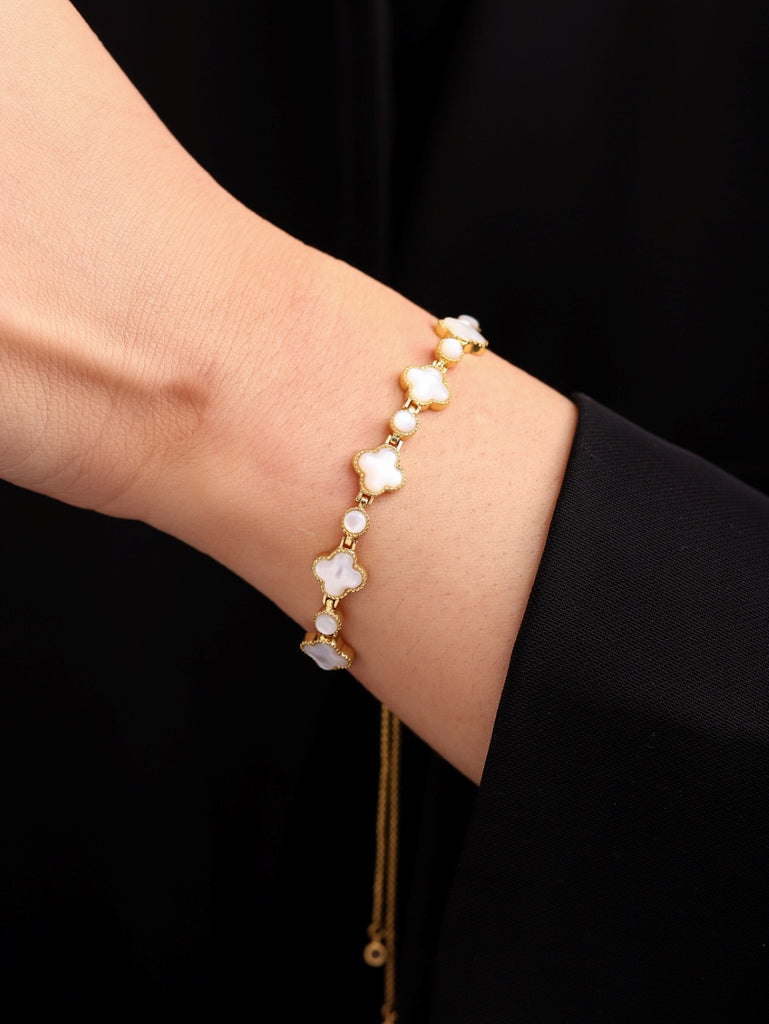 Golden Elegance - Mother of Pearl Clover Bracelet